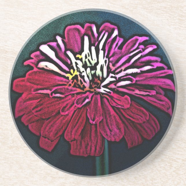 Dessous De Verre En Grès Zinnia Woodcut (Devant)