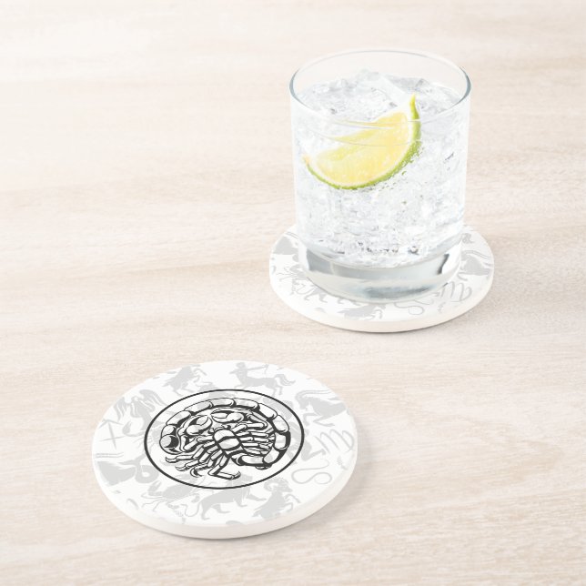 Dessous De Verre En Grès Zodiac Motif Z02 - Scorpio.w (Côté)