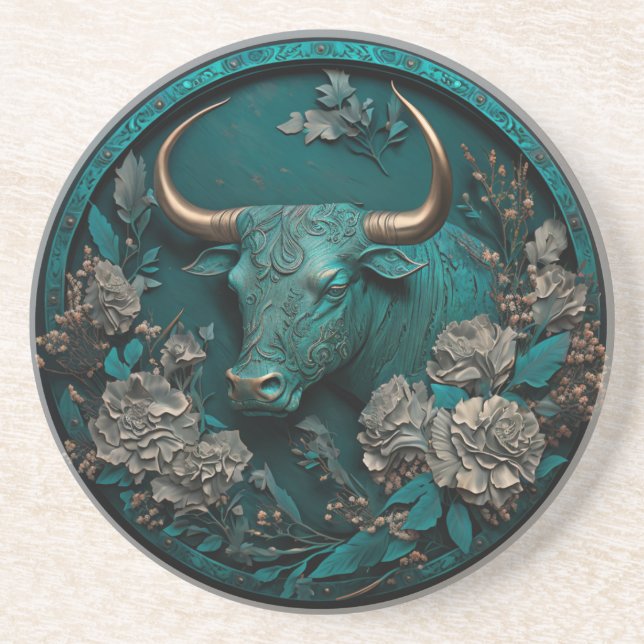 Dessous De Verre En Grès Zodiac Taurus Metal Art (Devant)