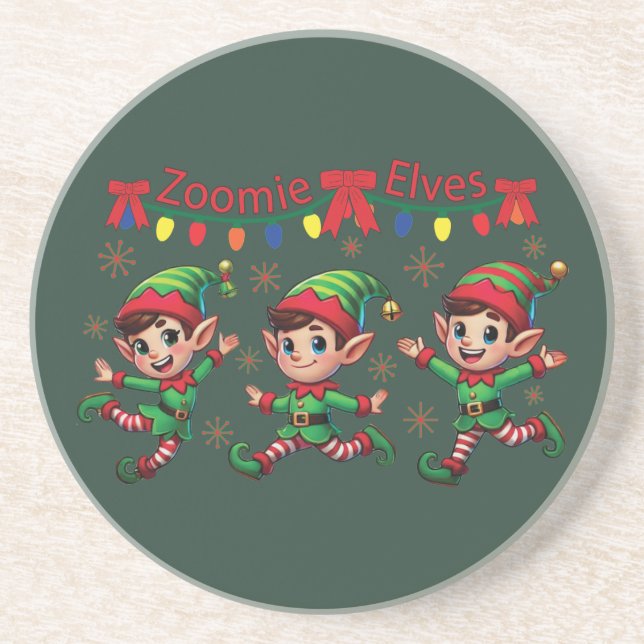 Dessous De Verre En Grès Zoomie Elves Noël (Devant)