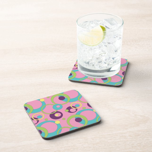Dessous de verre en liège Cercles Rose Funky (Côté Droit)