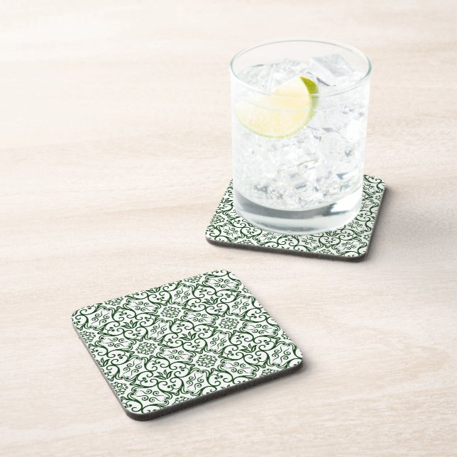 Dessous de verre en liège vert et blanc damassé (Côté Droit)