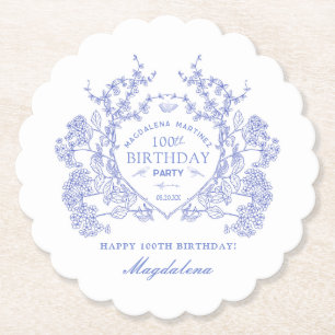 Dessous-de-verre En Papier 100e anniversaire Français Blue Floral Crest Perso