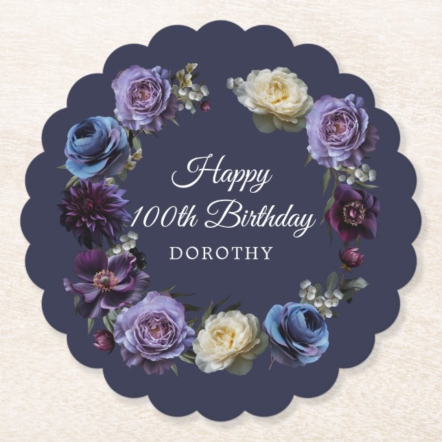 Dessous-de-verre En Papier 100e anniversaire Personnalisé Moody Purple Flower (Devant)