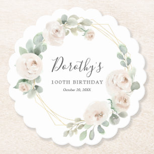 Dessous-de-verre En Papier 100e fête d'anniversaire Rose blanche Floral Custo