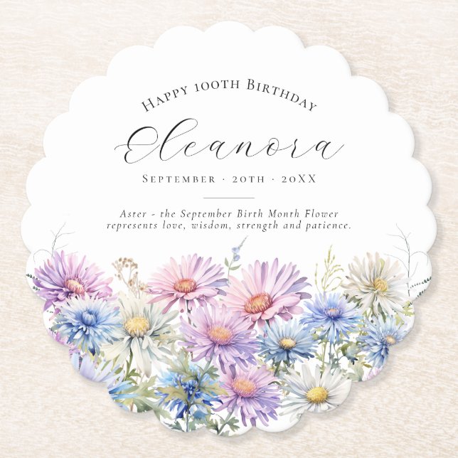 Dessous-de-verre En Papier 100th Birthday September Birth Flower Custom (Devant)