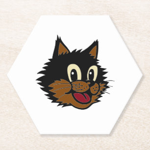 DESSOUS-DE-VERRE EN PAPIER 12 CUTE SOURIRE NOIR ET BROWN CHAT NEUGHTY