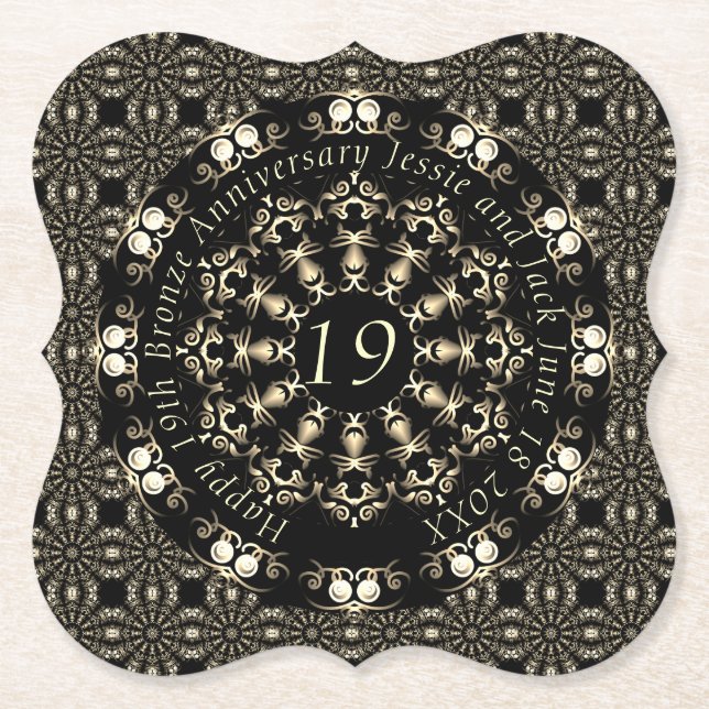 Dessous-de-verre En Papier 19e anniversaire du Mariage Mandala Médaillon Text (Devant)