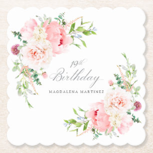 Dessous-de-verre En Papier 19e anniversaire fête rose florale Custom