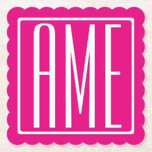 Dessous-de-verre En Papier 3 Initiales Monogramme   Blanc sur rose chaud