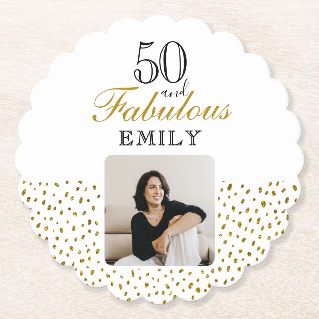 Dessous-de-verre En Papier 50 and Fabulous Gold Glitter Photo 50th Birthday (Devant)