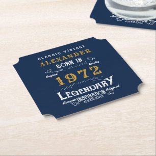Dessous-de-verre En Papier 50th Birthday 1972 Ajouter Nom Legendary Blue Gold