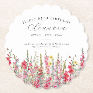 Dessous-de-verre En Papier 65e anniversaire août Fleur de naissance personnal