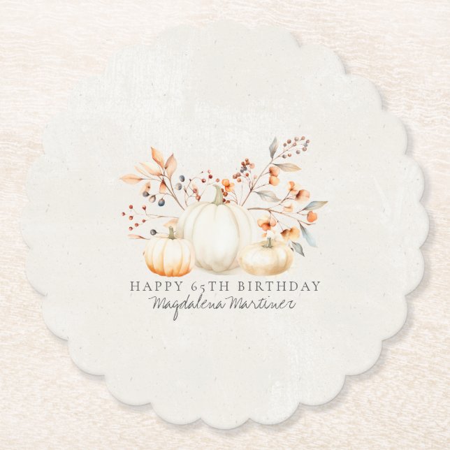 Dessous-de-verre En Papier 65e anniversaire blanc Citrouille automne Leaves p (Devant)