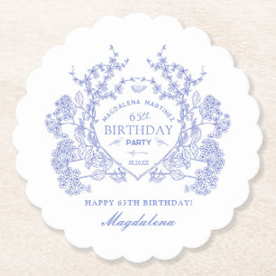 Dessous-de-verre En Papier 65e anniversaire Français Blue Floral Crest Custom