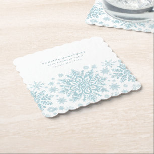 Dessous-de-verre En Papier 65e fête d'anniversaire Blue White Snowflake Custo
