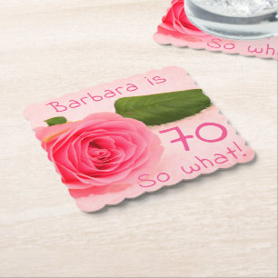 Dessous-de-verre En Papier 70e anniversaire Rose rose Nom personnalisé Motiva