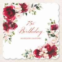 75e fête d'anniversaire Rouge rose floral personna