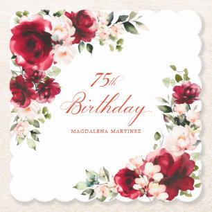 Dessous-de-verre En Papier 75e fête d'anniversaire Rouge rose floral personna