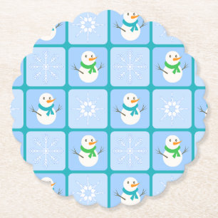 Dessous-de-verre En Papier À damiers hiver bonhomme de neige motif et flocons