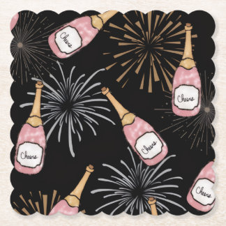 Dessous-de-verre En Papier À la nouvelle année Champagne & Feux d'artifice