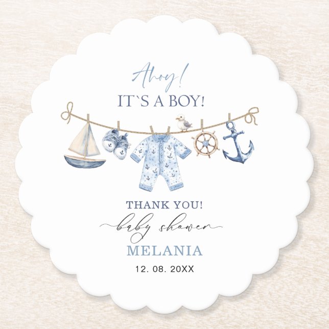 Dessous-de-verre En Papier Aahoo ahoo ahoo c'est un baby shower garçon (Devant)