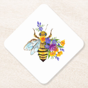 Dessous-de-verre En Papier Abeille à fleurs avec plantes sauvages