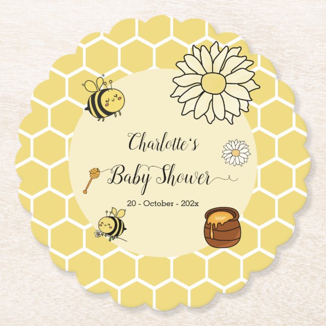 Dessous-de-verre En Papier Abeille mignonne au Baby shower de miel sucré (Devant)