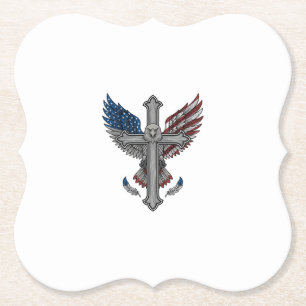 Dessous-de-verre En Papier Aigle Patriotique Croix Gravure Vintage Vecteur Dé