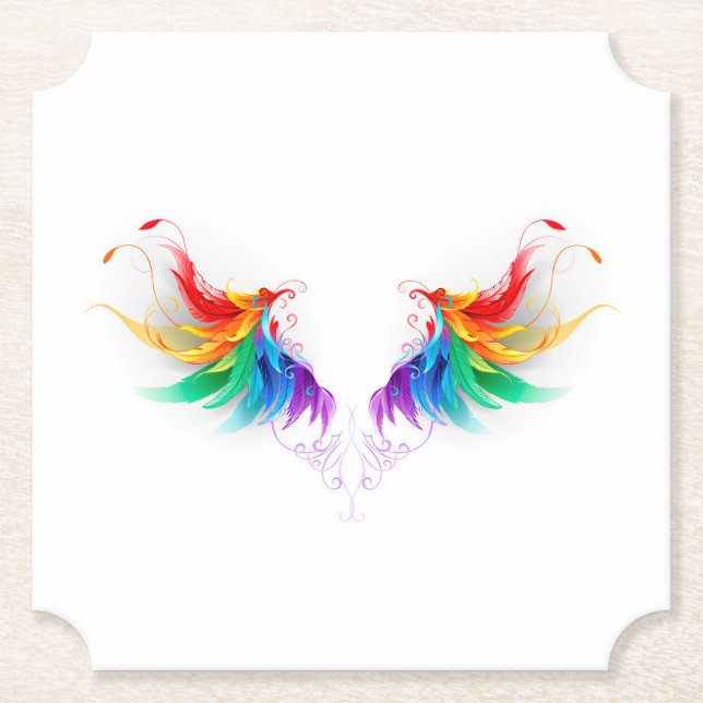 Dessous-de-verre En Papier Ailes fluffy arc-en-ciel (Devant)