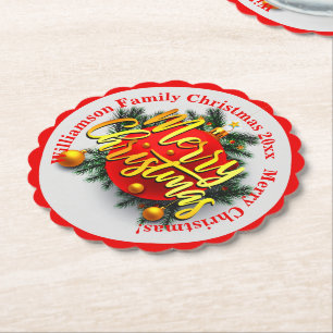 Dessous-de-verre En Papier Ajouter votre nom de famille Année Noël Message Ro