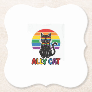 Dessous-de-verre En Papier Ally Cat Rainbow Pride Vintage Chat T-Shirt Design