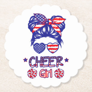 Dessous-de-verre En Papier American Flag Cheer Girl 4 juillet USA Patriotic C