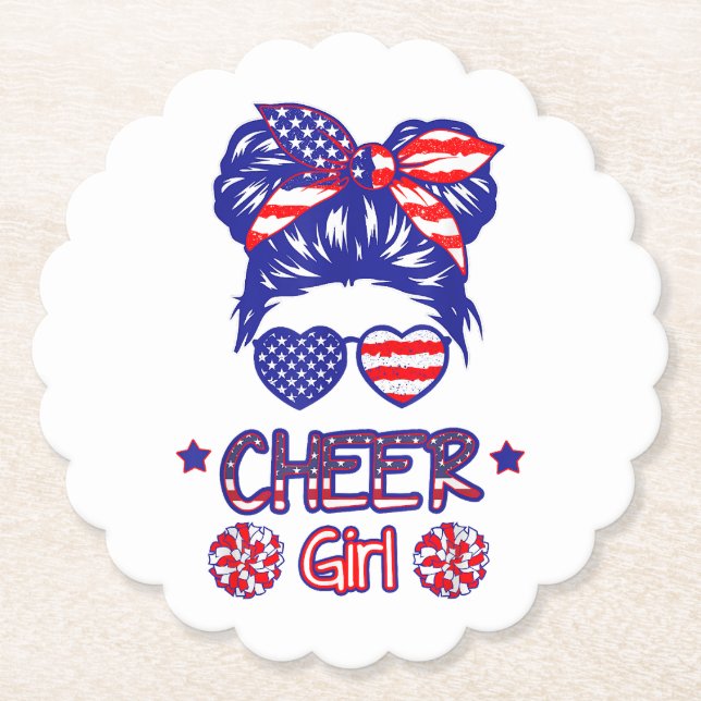 Dessous-de-verre En Papier American Flag Cheer Girl 4 juillet USA Patriotic C (Devant)