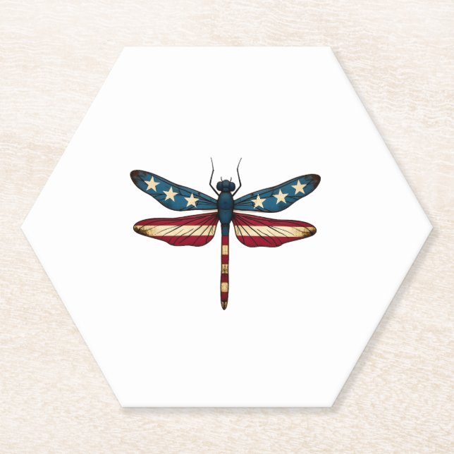 Dessous-de-verre En Papier American Flag Dragonfly Patriotic 4th of July Red  (Devant)