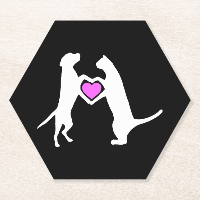 Dessous-de-verre En Papier Amour de chien chat (Devant)