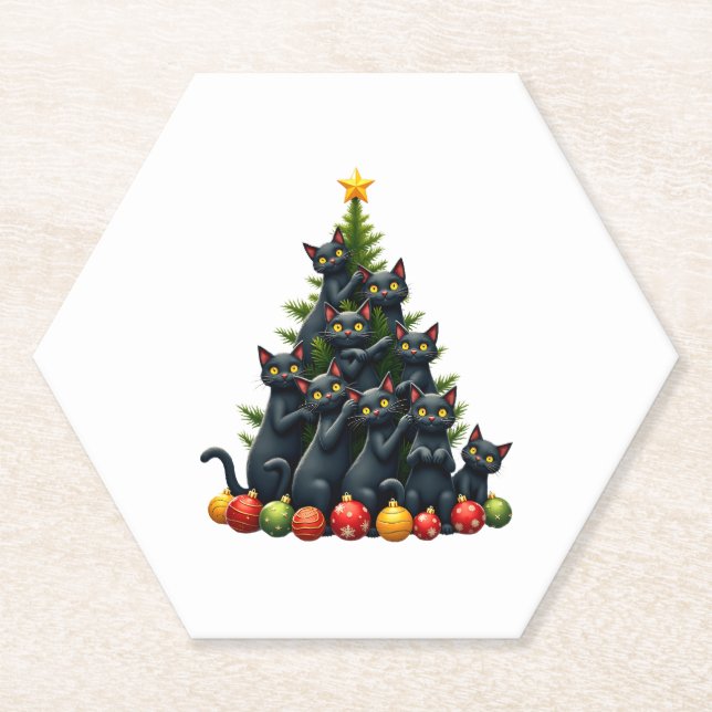 Dessous-de-verre En Papier Amoureux de les chats mignons et amusants Arbre de (Devant)