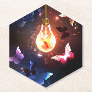Dessous-de-verre En Papier Ampoule lumineuse avec papillons nocturnes