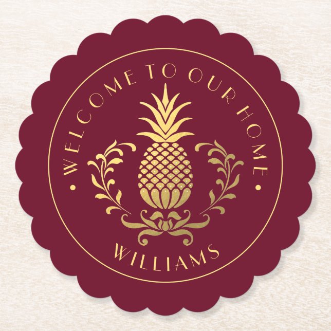 Dessous-de-verre En Papier Ananas | Avec Nom De Famille (Devant)