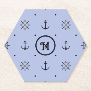 Dessous-de-verre En Papier Ancres nautiques, Roue des navires, Pois bleus
