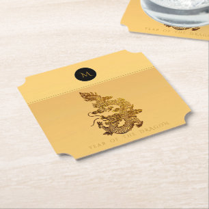 Dessous-de-verre En Papier Année Dragon Chinoise 2024 Élégant Monogramme PapC