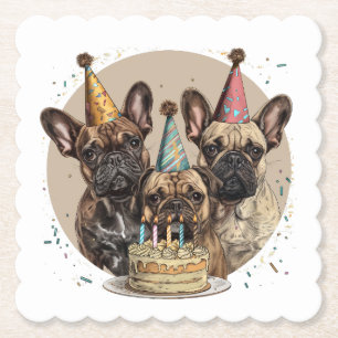 Dessous-de-verre En Papier Anniversaire Français Bulldogs Casquettes