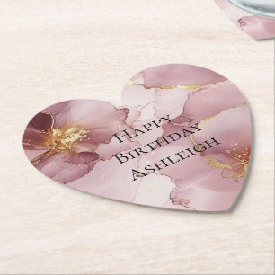 Dessous-de-verre En Papier Anniversaire romantique rose rose or floral