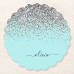 Dessous-de-verre En Papier Aqua bleu Turquoise Parties scintillant argent Mon<br><div class="desc">Aqua Blue - Turquoise et Silver Sparkle Parties scintillant Script Monogramme Nom Dessous de verre papier. Cela fait le cadeau parfait de remise de diplômes,  anniversaire,  mariage,  douche nuptiale,  anniversaire,  baby shower ou bachelorette pour quelqu'un qui aime le luxe glam et les styles chic.</div>