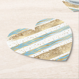 Dessous-de-verre En Papier Aqua Blue Gold Parties scintillant Confetti Zebra