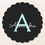 Dessous-de-verre En Papier Aqua Teal Blue Script Girly Monogram<br><div class="desc">Black and Aqua Turquoise Bleu Simple Script Monogramme Nom Dessous de verre en papier. Cela fait le cadeau parfait de remise de diplômes,  anniversaire,  mariage,  douche nuptiale,  anniversaire,  baby shower ou bachelorette pour quelqu'un qui aime le luxe glam et les styles chic.</div>