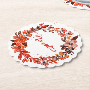 Dessous-de-verre En Papier Aquarelle Automne Florales Nom personnalisé