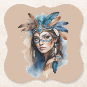 Dessous-de-verre En Papier Aquarelle Beauté tribale : Esprit d'art bohème