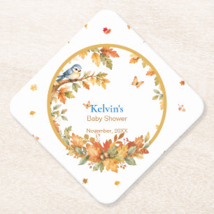 Dessous-de-verre En Papier Aquarelle Bois Automnal Oiseau & Feuilles D'automn