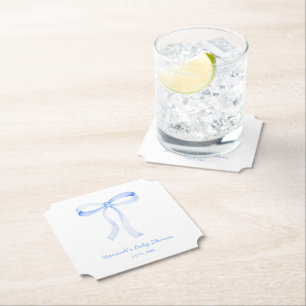 Dessous-de-verre En Papier Aquarelle de Baby shower bleu personnalisé